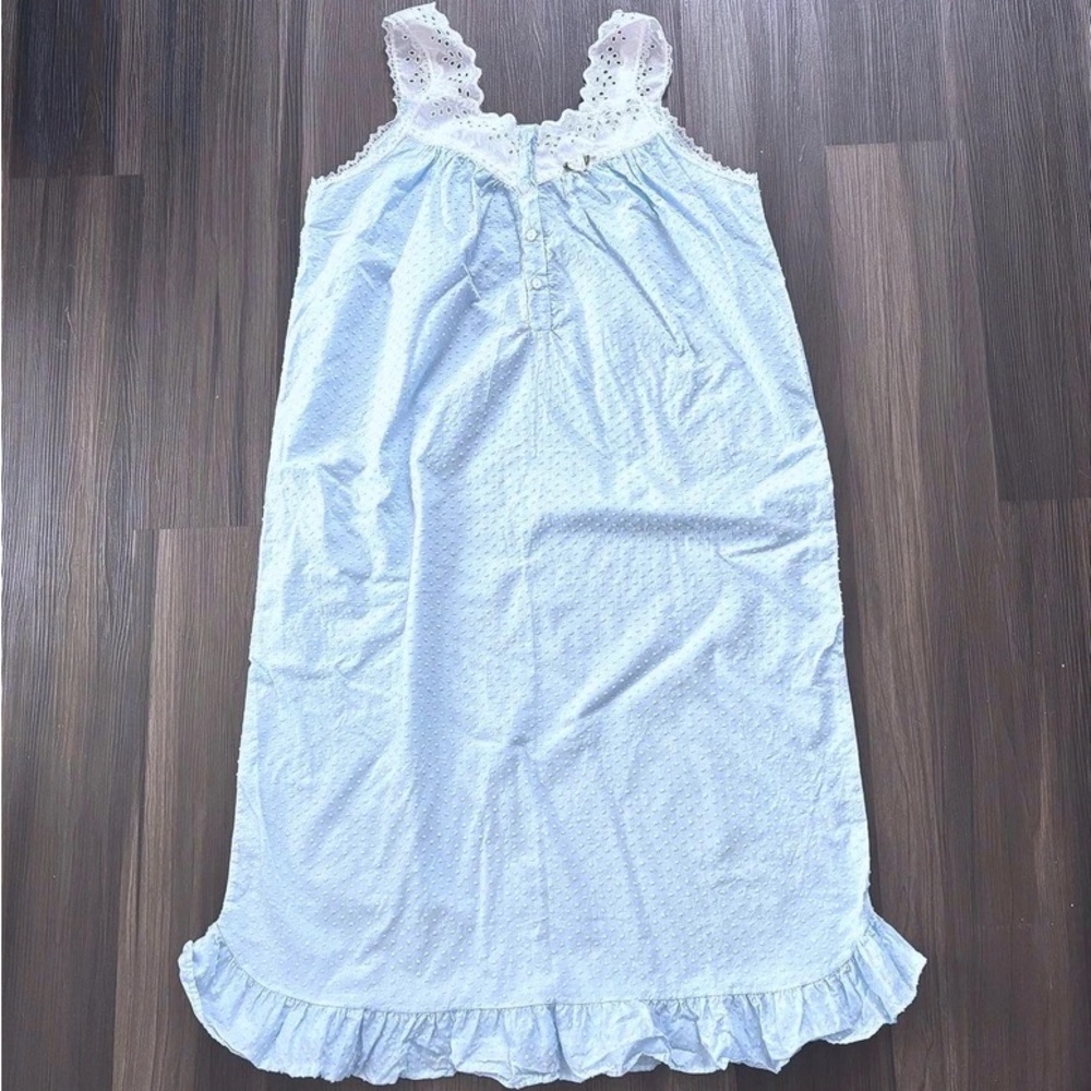 Carolee Light Blue Eyelet Lace-Trim Nightgown
